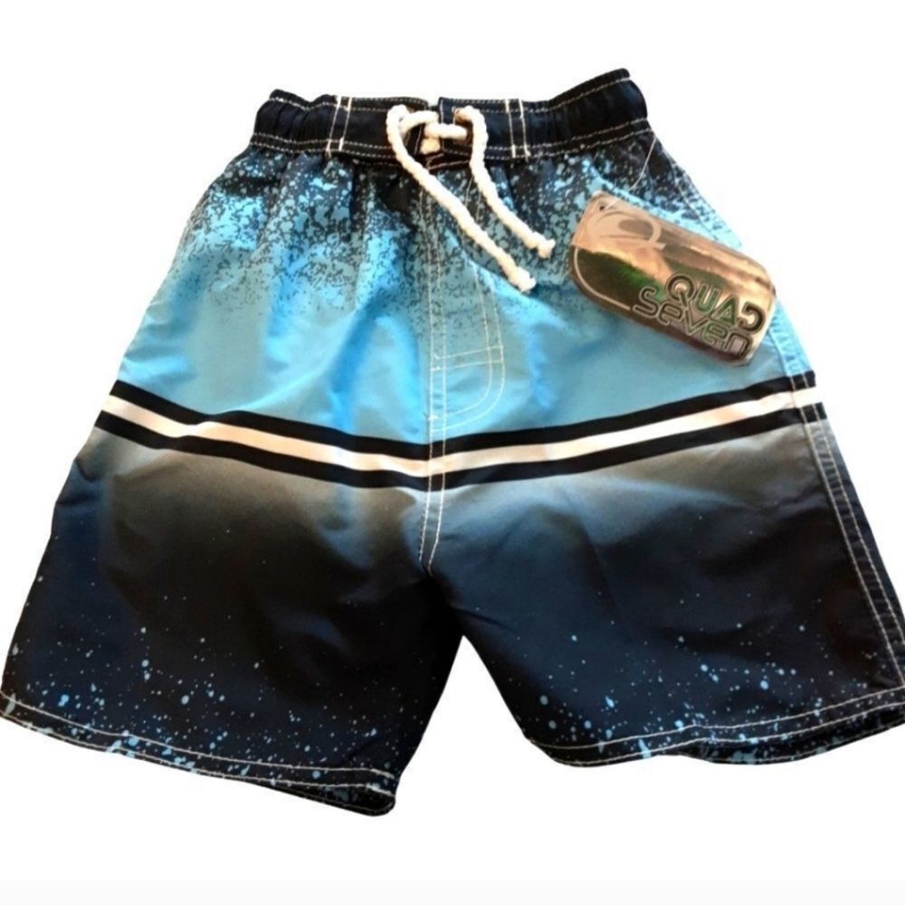 Quad Seven Swim Trunks Striped Colorblock Navy Light Blue Toddler‎ Size 2